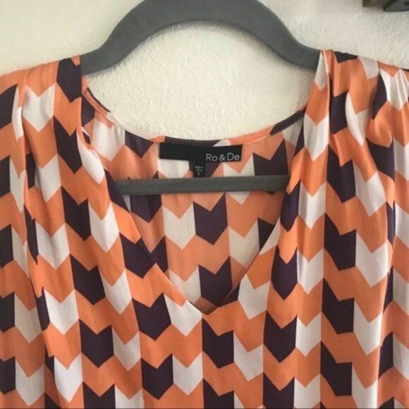 Ro&De Women's Colorful Chevron Print Silky‎ Scoop-Neck Tank Top Blouse Size S - Picture 3 of 6